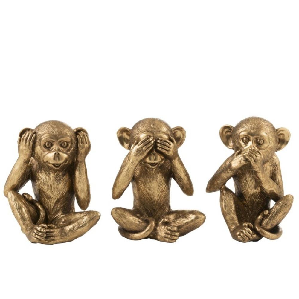 homedecoration Decoratie Figuren Apen Horen Zien Zwijgen Antiek - Goud