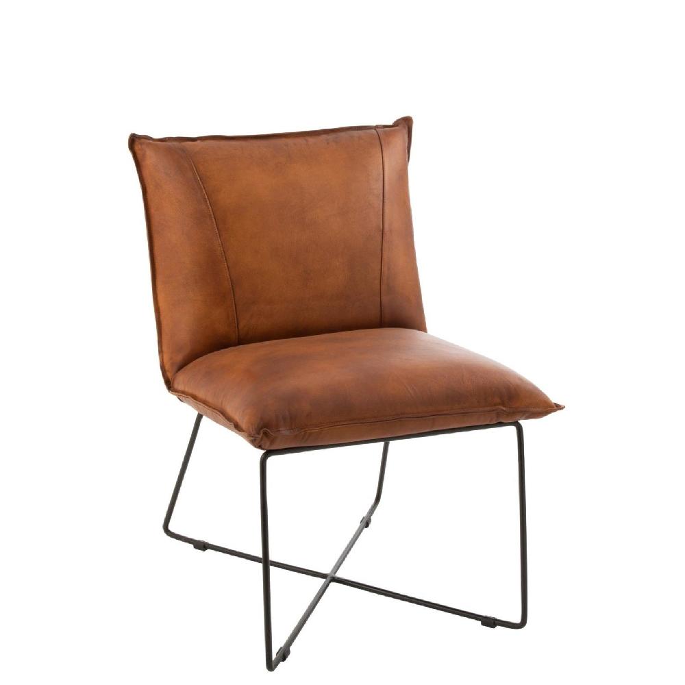 homedecoration Eetkamerstoel Leder Metalen Poten kruis - Cognac