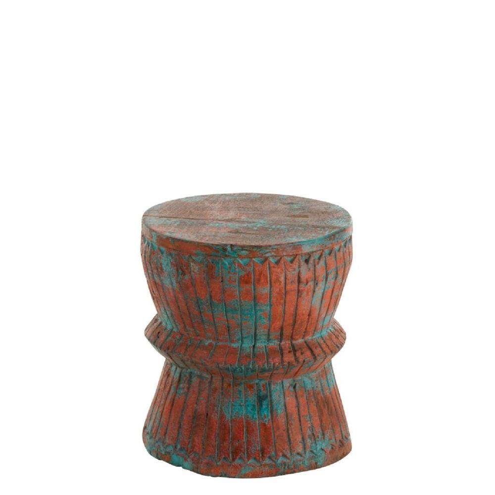 homedecoration Houten Krukje Oosters Mango Hout Azuur - Oranje