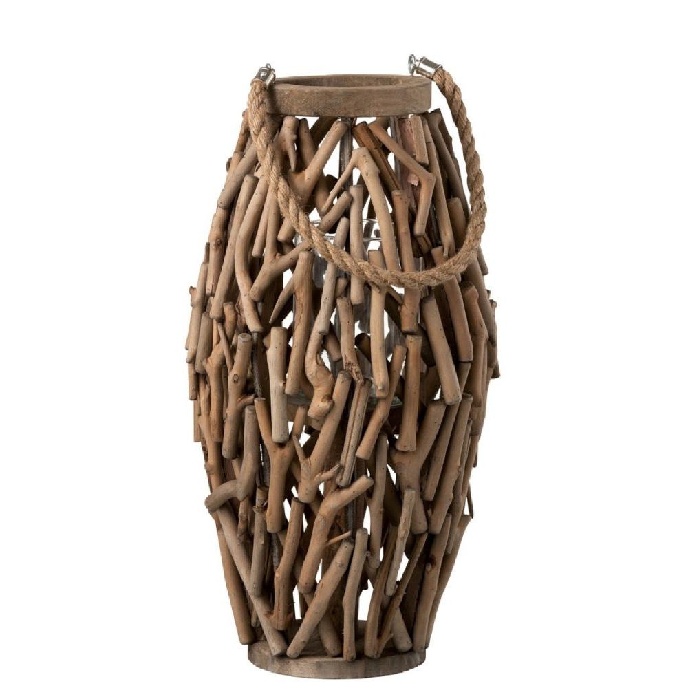 homedecoration Lantaarn Cilinder Sparrenhout Takken Hout Bruin - Large