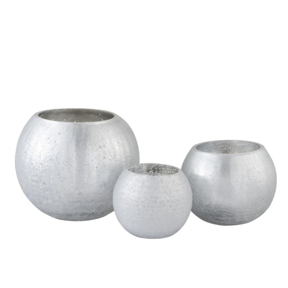 Homedecoration Theelichthouder Bol Glas Blinkend Zilver - Large