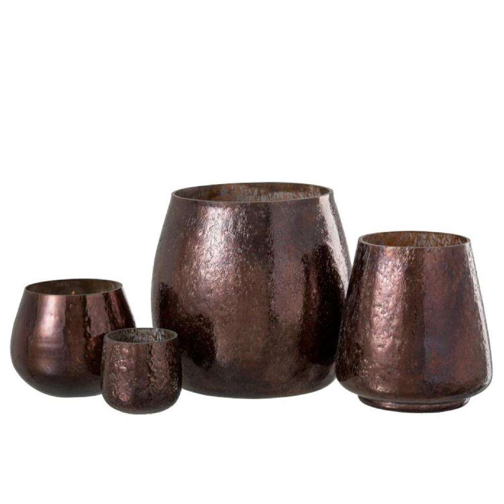 Homedecoration Theelichthouder Gehamerd Glas Blinkend Bruin - Small