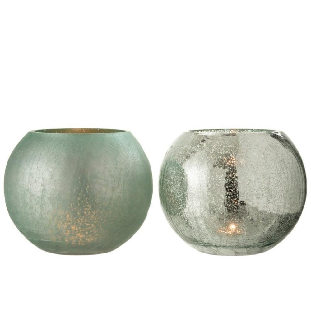 Homedecoration Theelichthouder Glas Bol Craquele Groen - Large