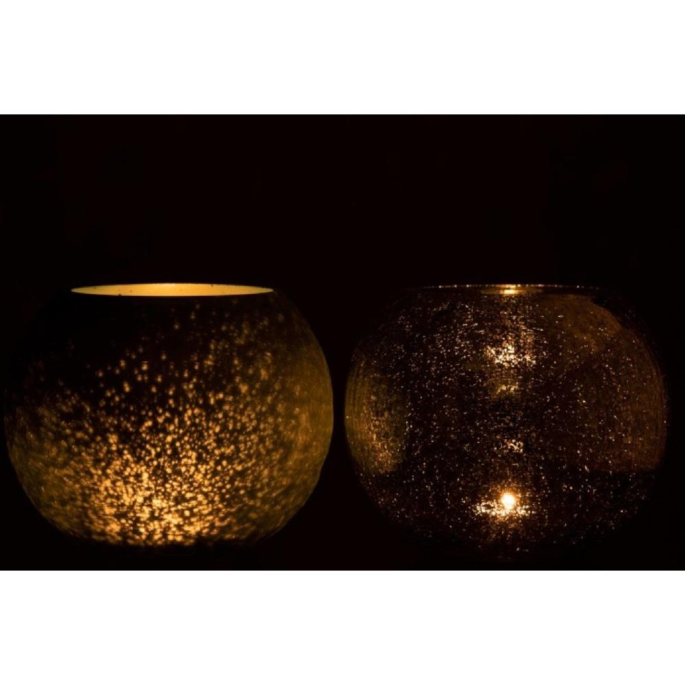 Homedecoration Theelichthouder Glas Bol Craquele Groen - Large