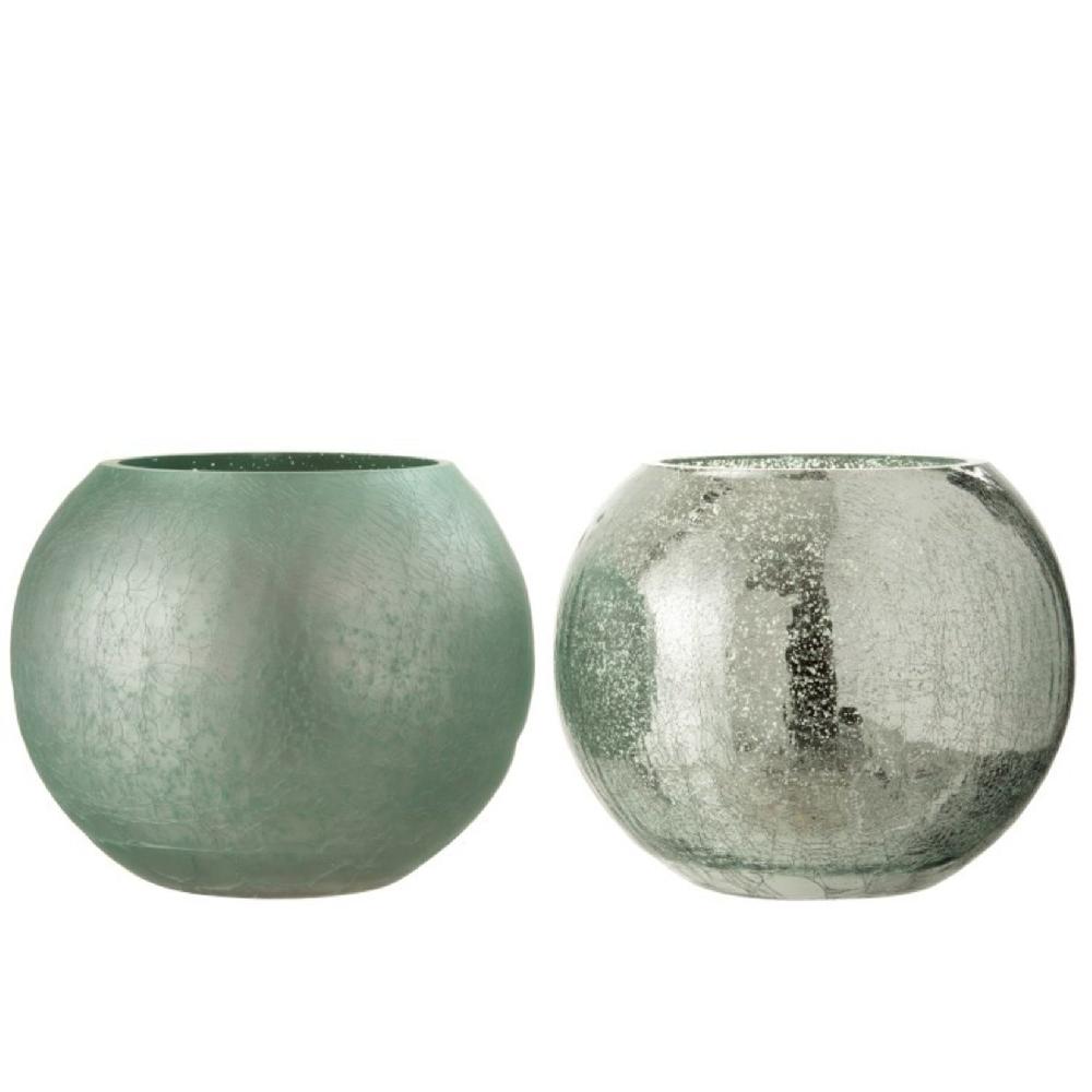 homedecoration Theelichthouder Glas Bol Craquele Groen - Large