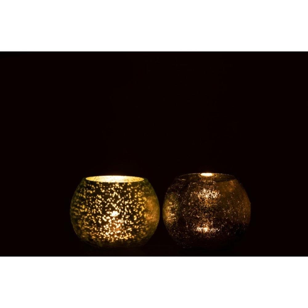 Homedecoration Theelichthouder Glas Bol Craquele Mat Blinkend Groen - Small