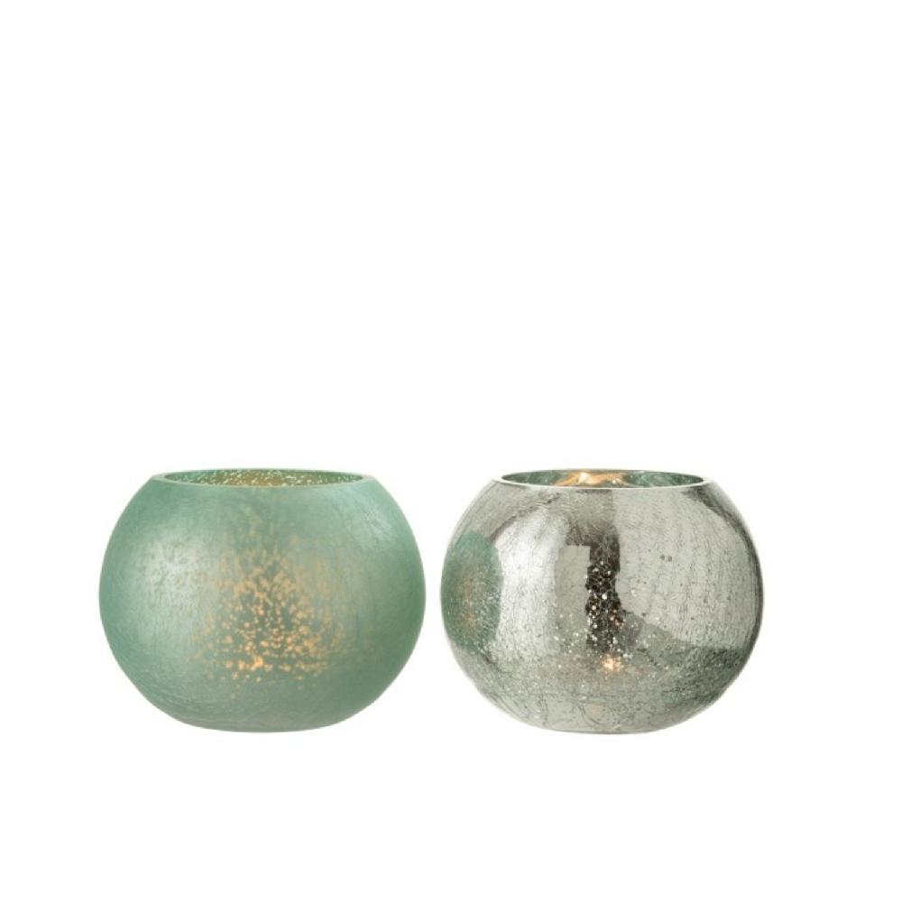 Homedecoration Theelichthouder Glas Bol Craquele Mat Blinkend Groen - Medium