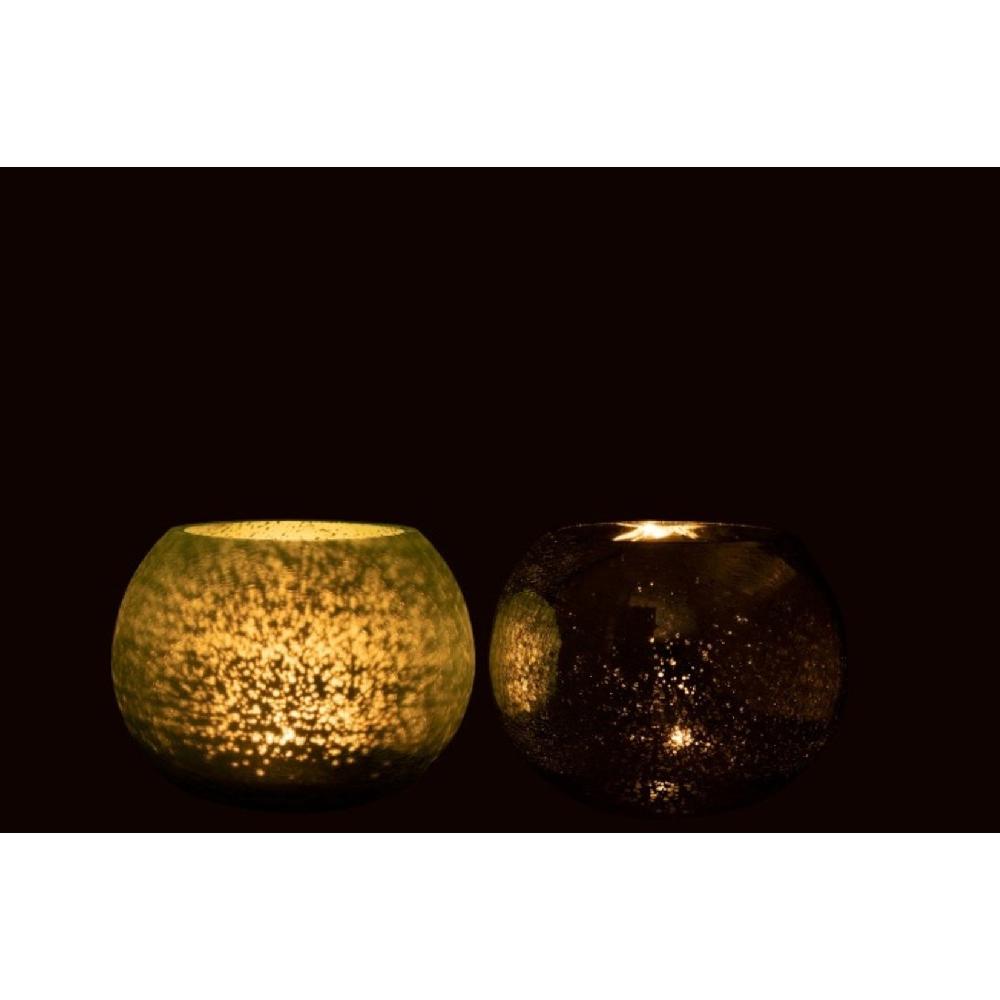 Homedecoration Theelichthouder Glas Bol Craquele Mat Blinkend Groen - Medium