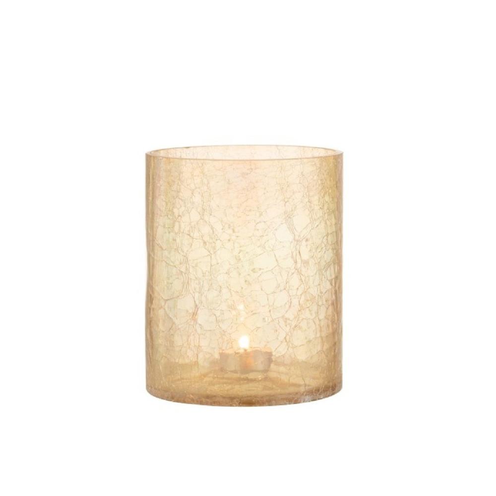 Homedecoration Theelichthouder Glas Crackle Transparant Amber - Large