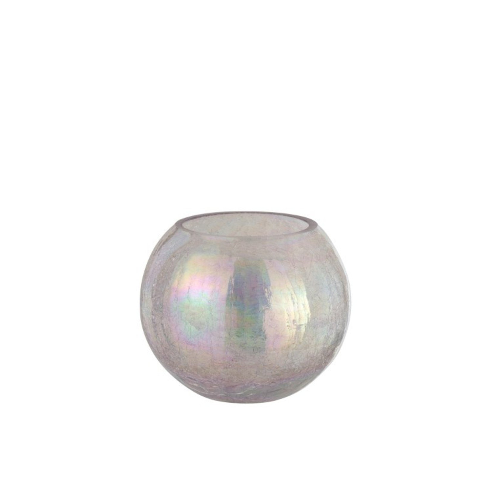 homedecoration Theelichthouder Glas Rond Crackle Parelmoer Roze - Large