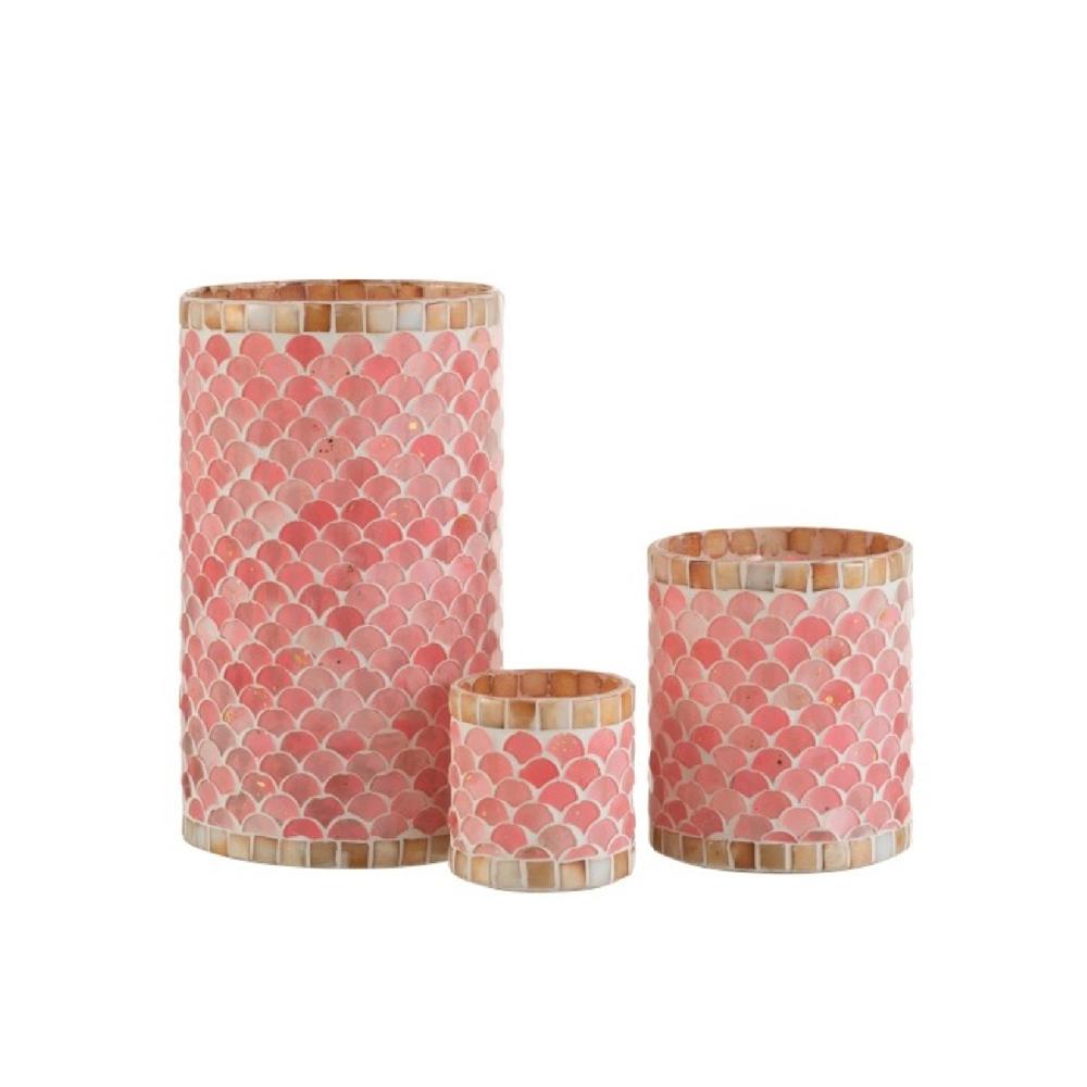 Homedecoration Theelichthouders Glas Mozaiek Roze Beige - Small