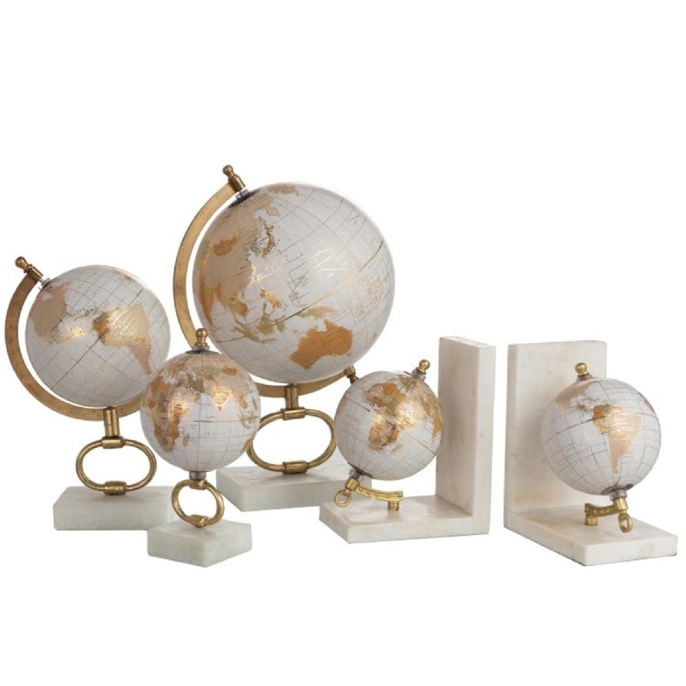 Homedecoration Wereldbol Op Voet Marmer Wit Metaal Goud - Medium
