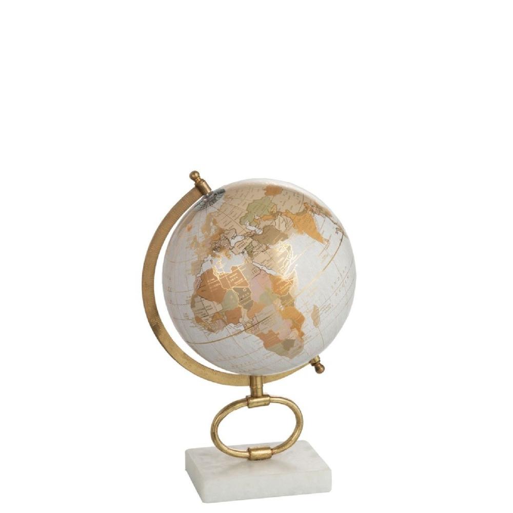 homedecoration Wereldbol Op Voet Marmer Wit Metaal Goud - Medium