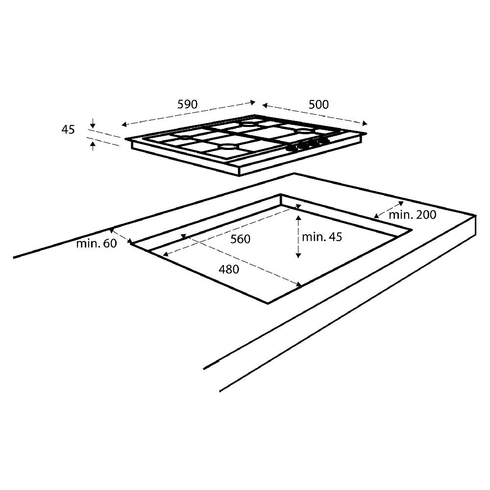 Inventum Gaskookplaat - 59 Cm - RVS
