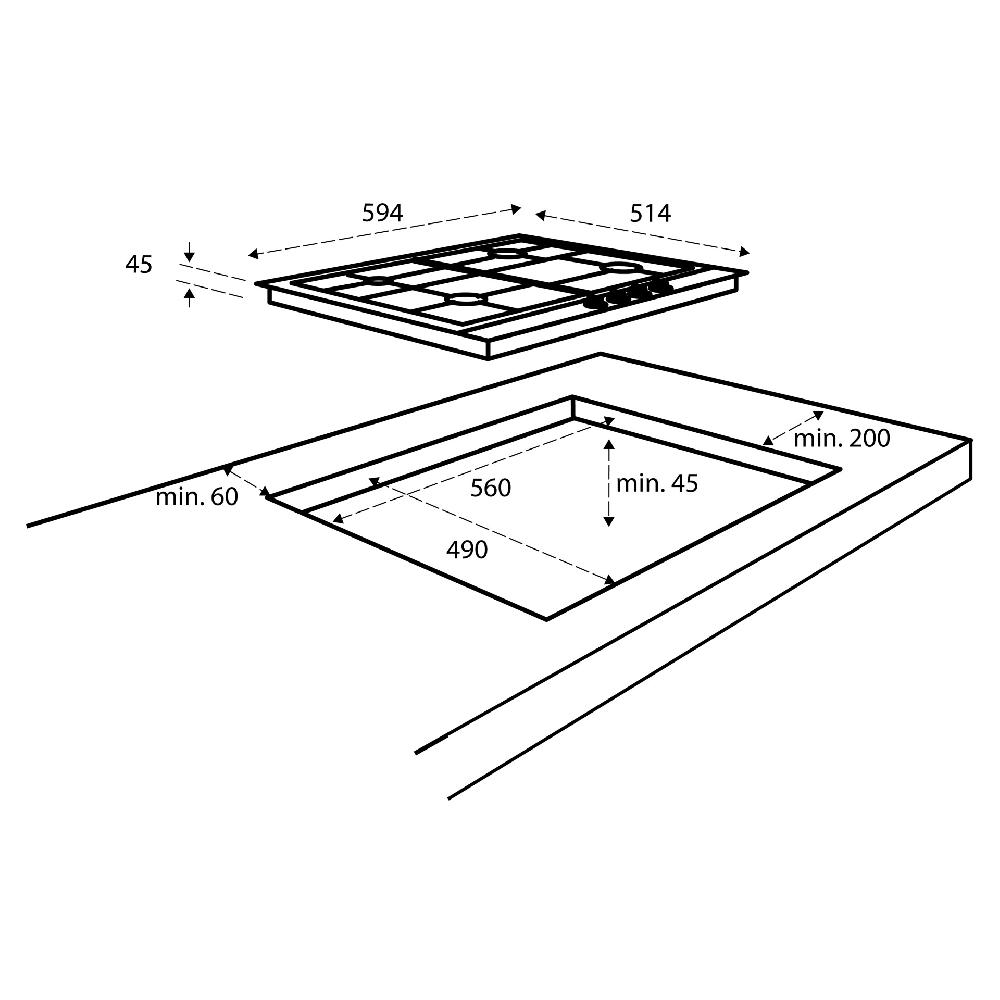 Inventum Gaskookplaat - 59 Cm - RVS
