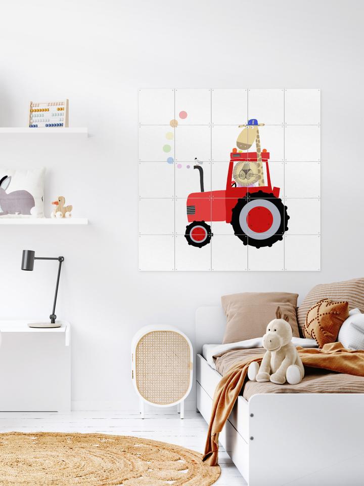 Ixxi Carla Daly Giraffe And Lion In Red Tractor With Rainbow Spots Vanaf € 11