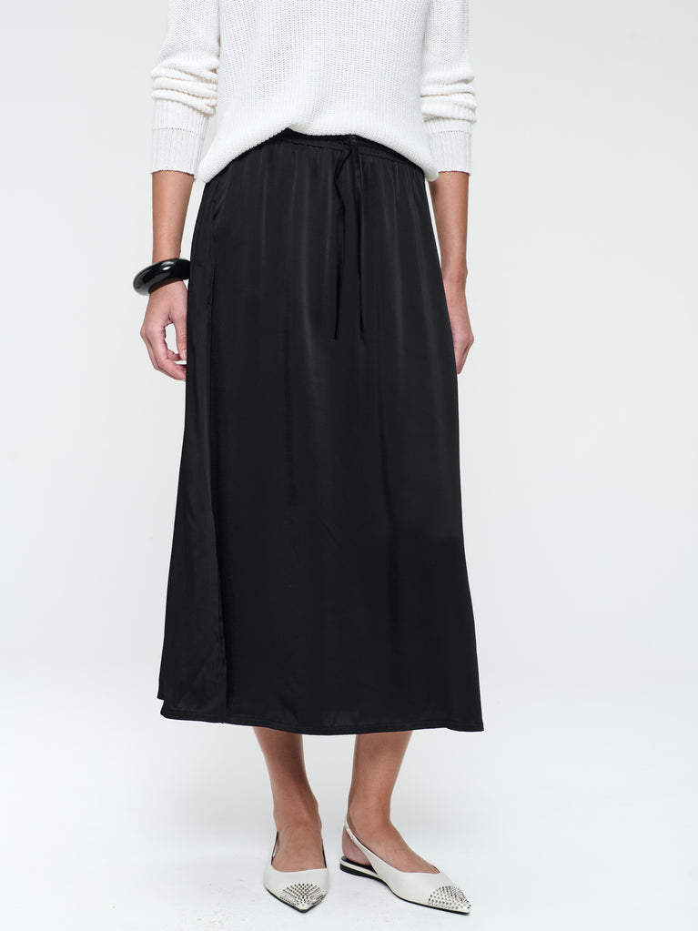 Jane Lushka Ina Shiny Saten Rayon Viscose Skirt Black