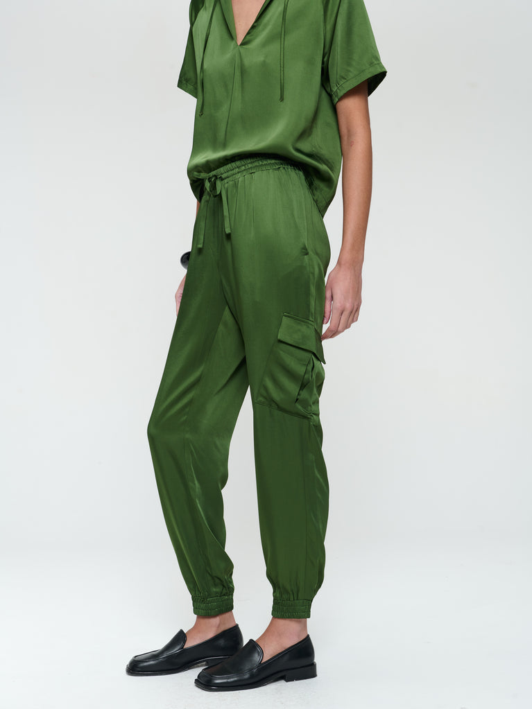 Jane Lushka Alex Saten Viscose Pants Oliva Green
