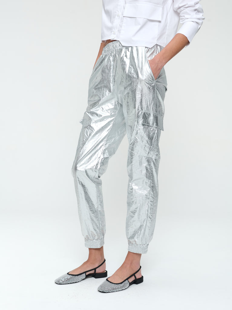 Jane Lushka Alex Silver Shine Foil Pants Silver