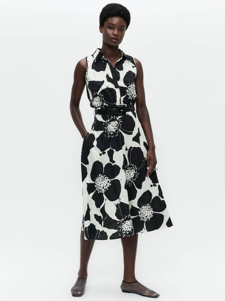 jane lushka Anita flower print poplin dress Black