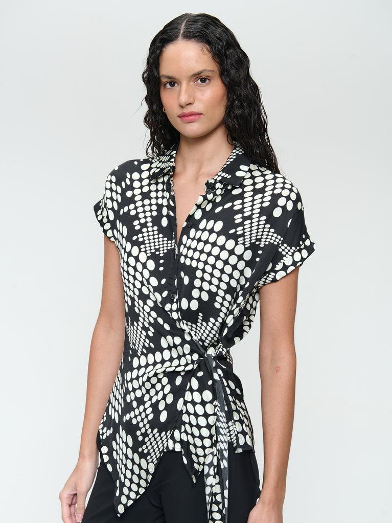 Jane Lushka Aston Print Shine Viscose Blouse Black