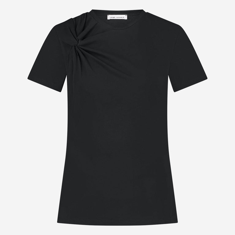 Jane Lushka Cotton Elastene Knot T-shirt Black