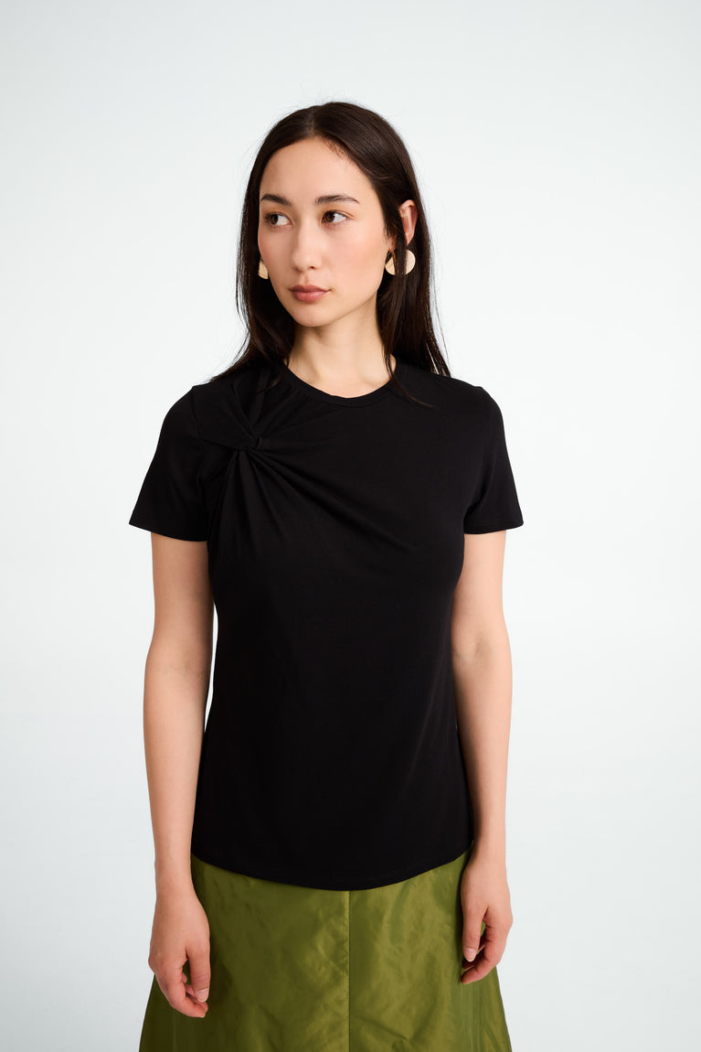 jane lushka Cotton elastene knot t-shirt Black