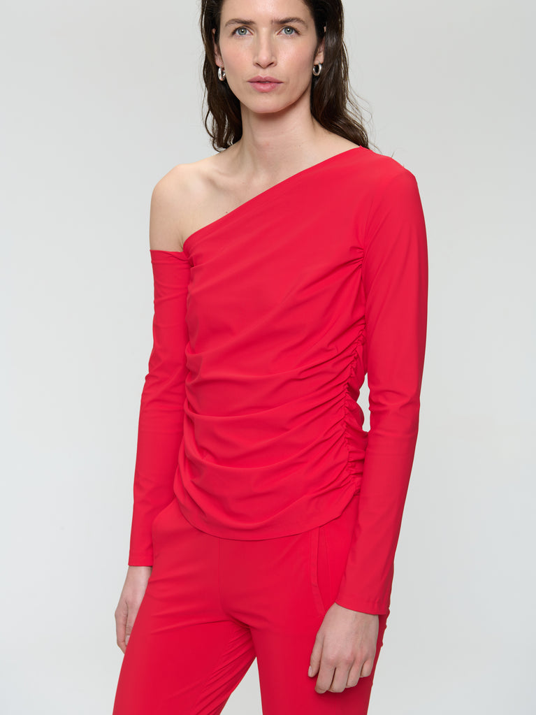 Jane Lushka Lidia Strech Technical Jersey Top Red