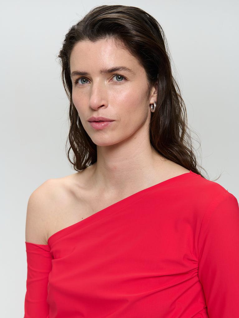 Jane Lushka Lidia Strech Technical Jersey Top Red