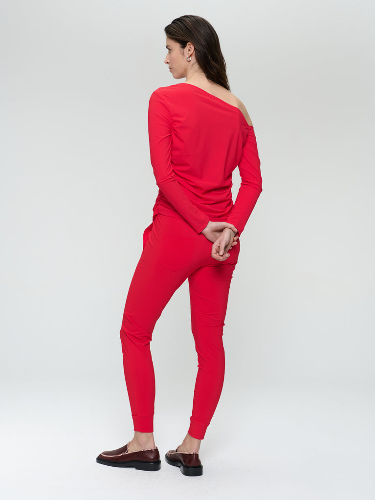 Jane Lushka Lidia Strech Technical Jersey Top Red