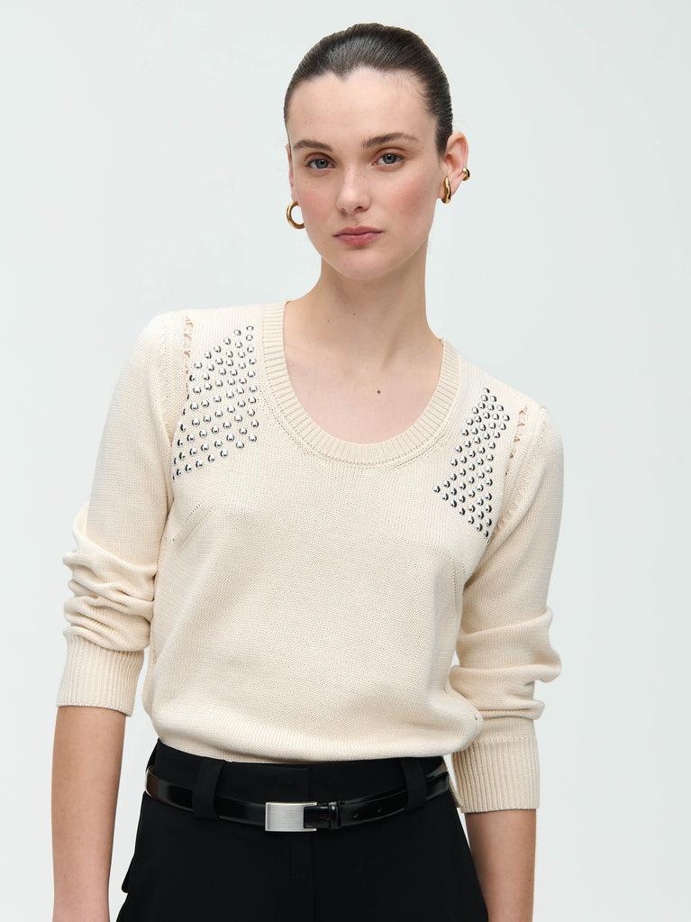 Jane Lushka Pullover Mettal Eyelets Ecru