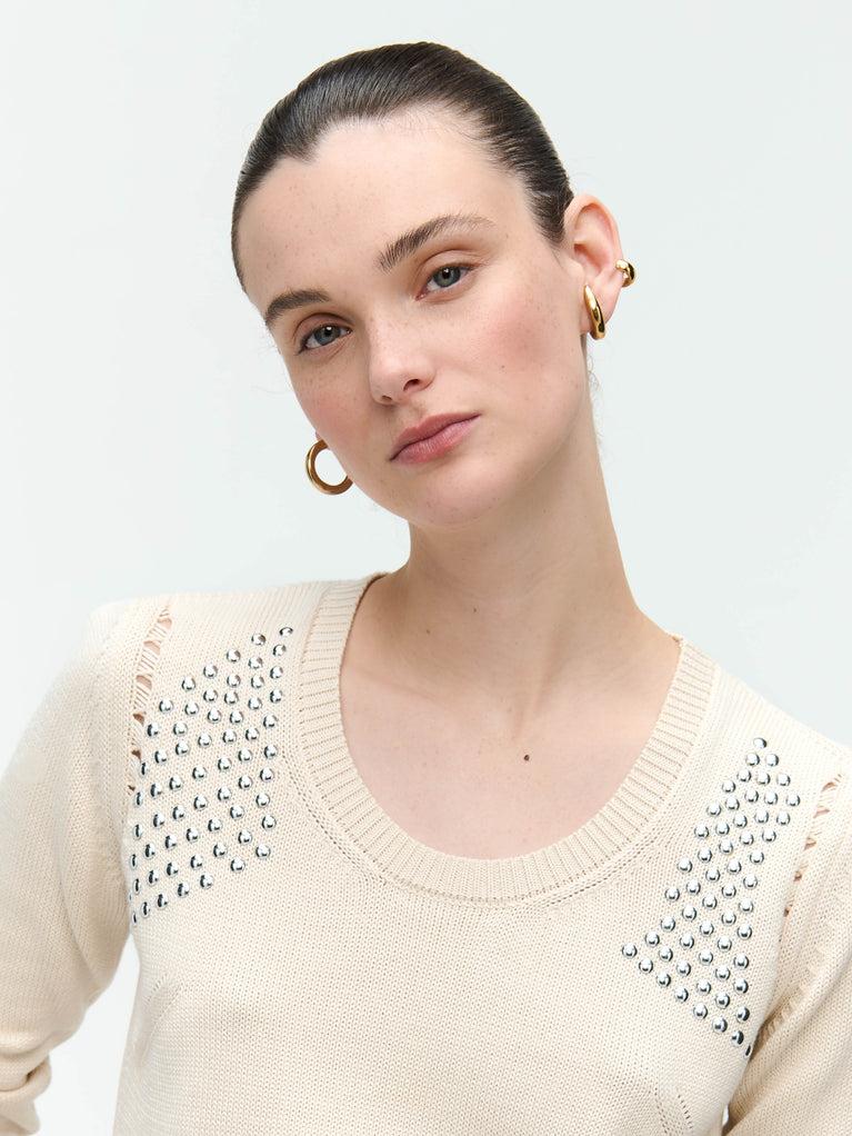 Jane Lushka Pullover Mettal Eyelets Ecru