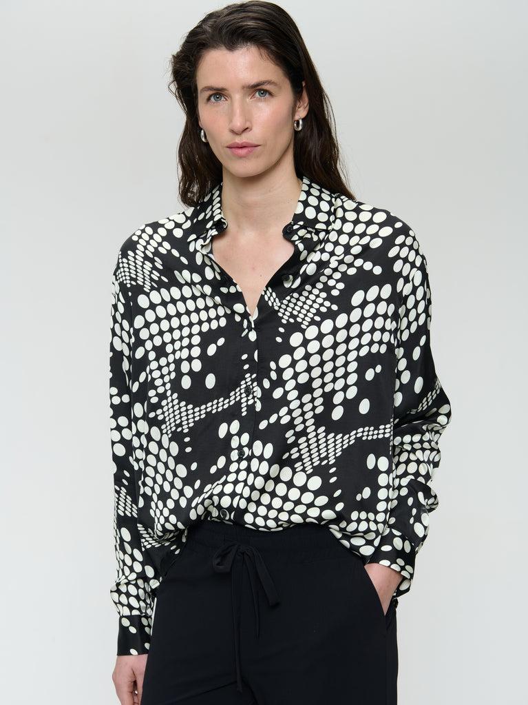 Jane Lushka Sisi Print Shine Viscose Blouse Black