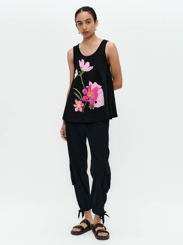 jane lushka Top cotton print flower Black