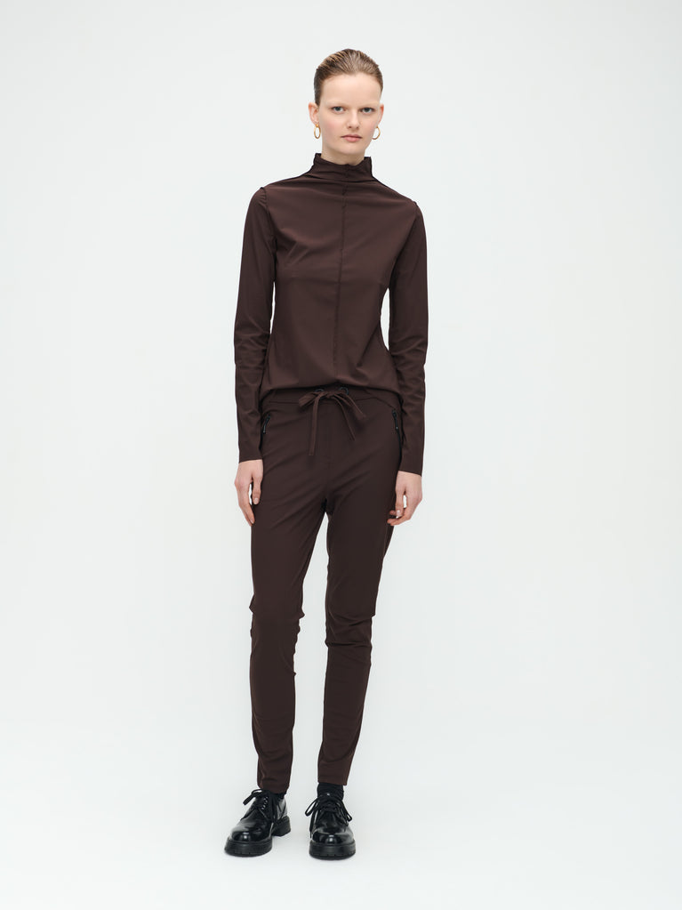 jane lushka Zara Top Technical Jersey Dark Brown