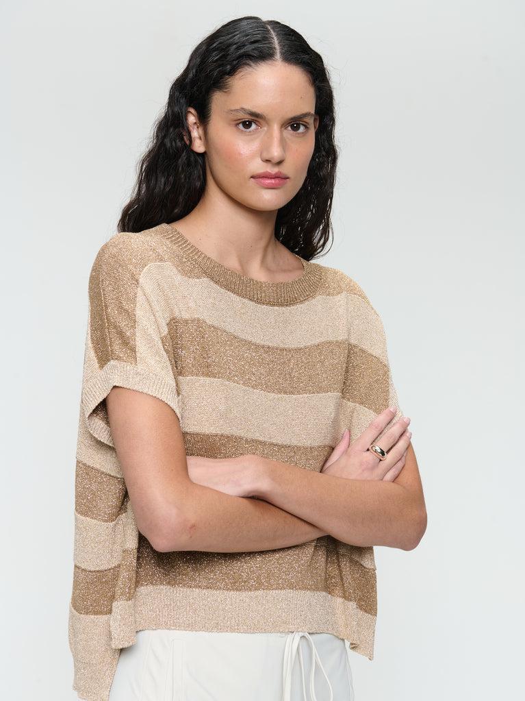 Jane Lushka Lurex Shiny Line Loose Top 25052 Beige Gold