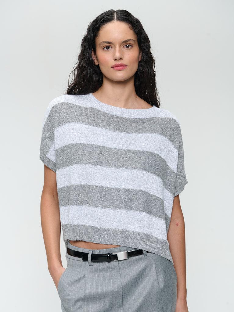 Jane Lushka Lurex Shiny Line Loose Top 25052 Silver Shiny