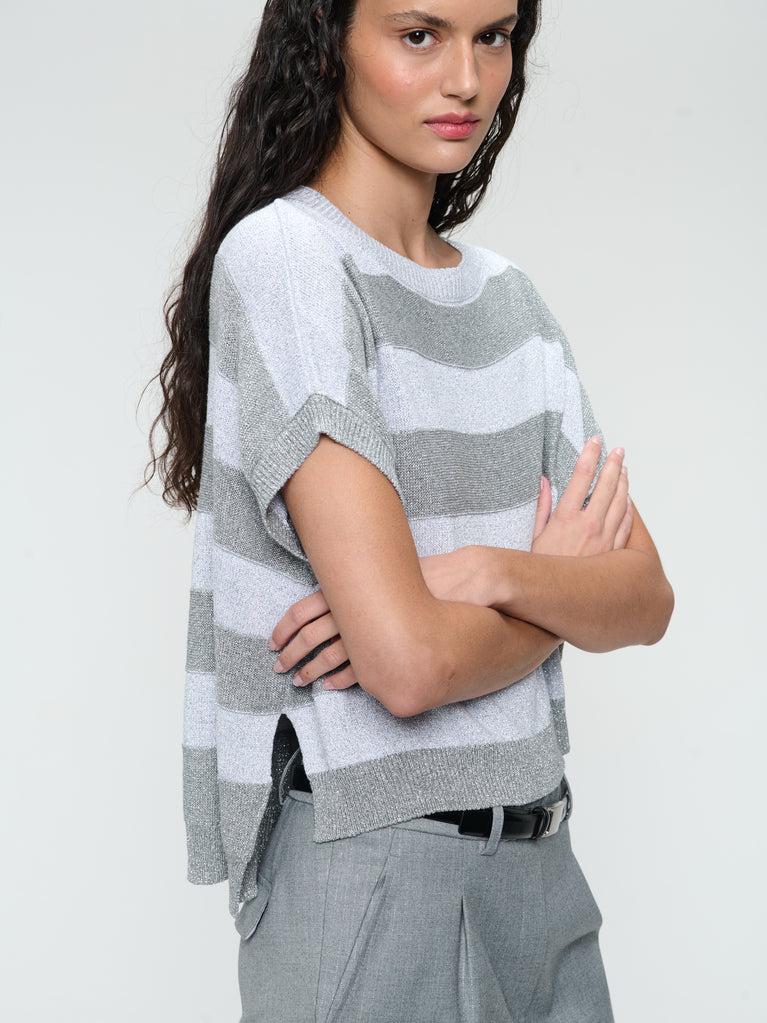 Jane Lushka Lurex Shiny Line Loose Top 25052 Silver Shiny