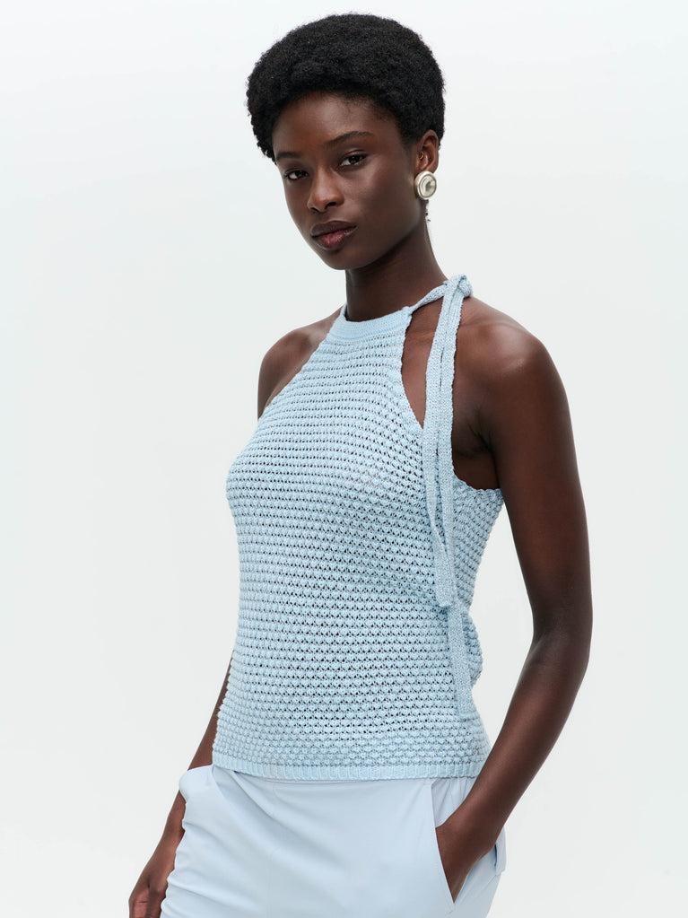 Jane Lushka Open Shoulders Cotton Viscose Top 9042 Light Blue