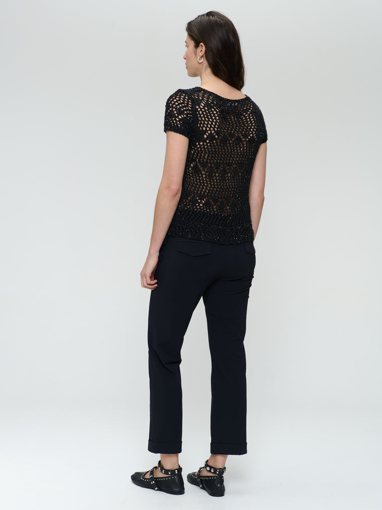 Jane Lushka Openwork Knit Top With Sequins 9041 Black