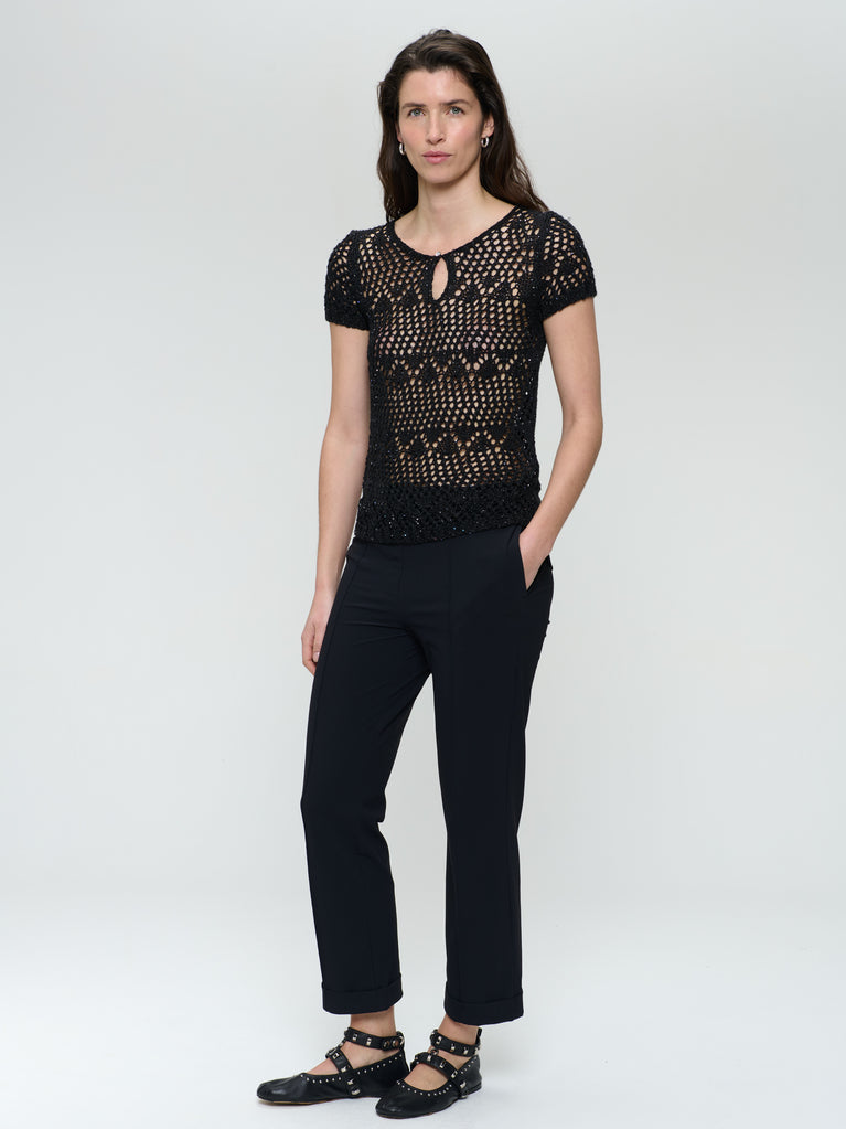 jane lushka Openwork knit top with sequins 9041 Black
