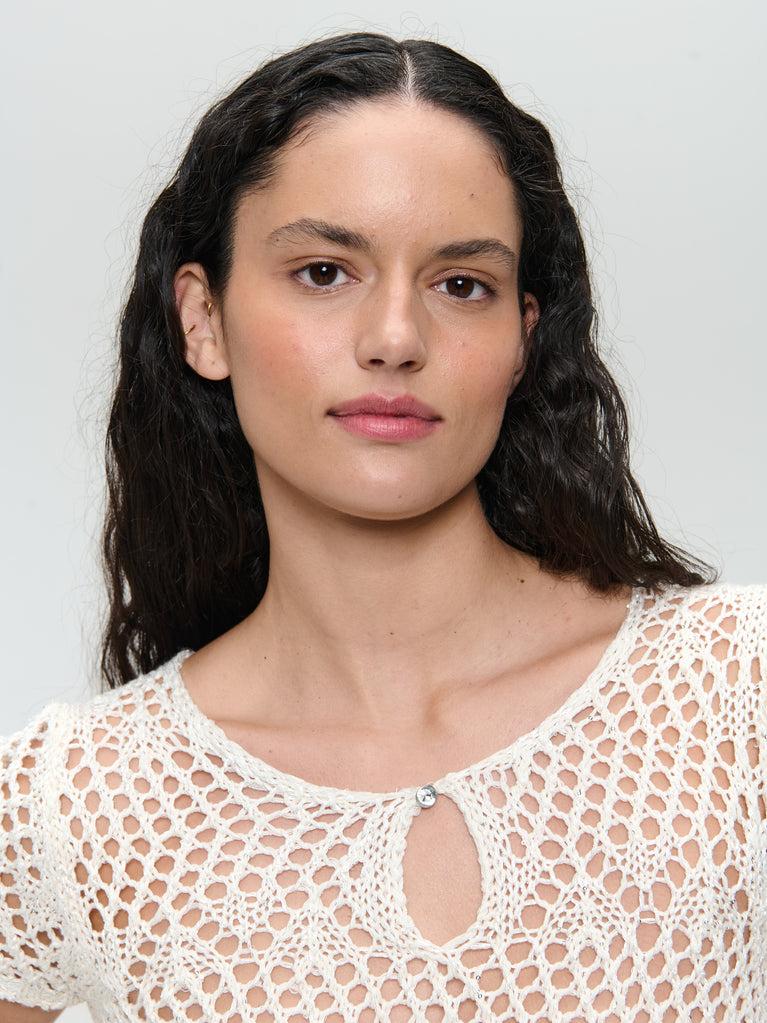 Jane Lushka Openwork Knit Top With Sequins 9041 Off White
