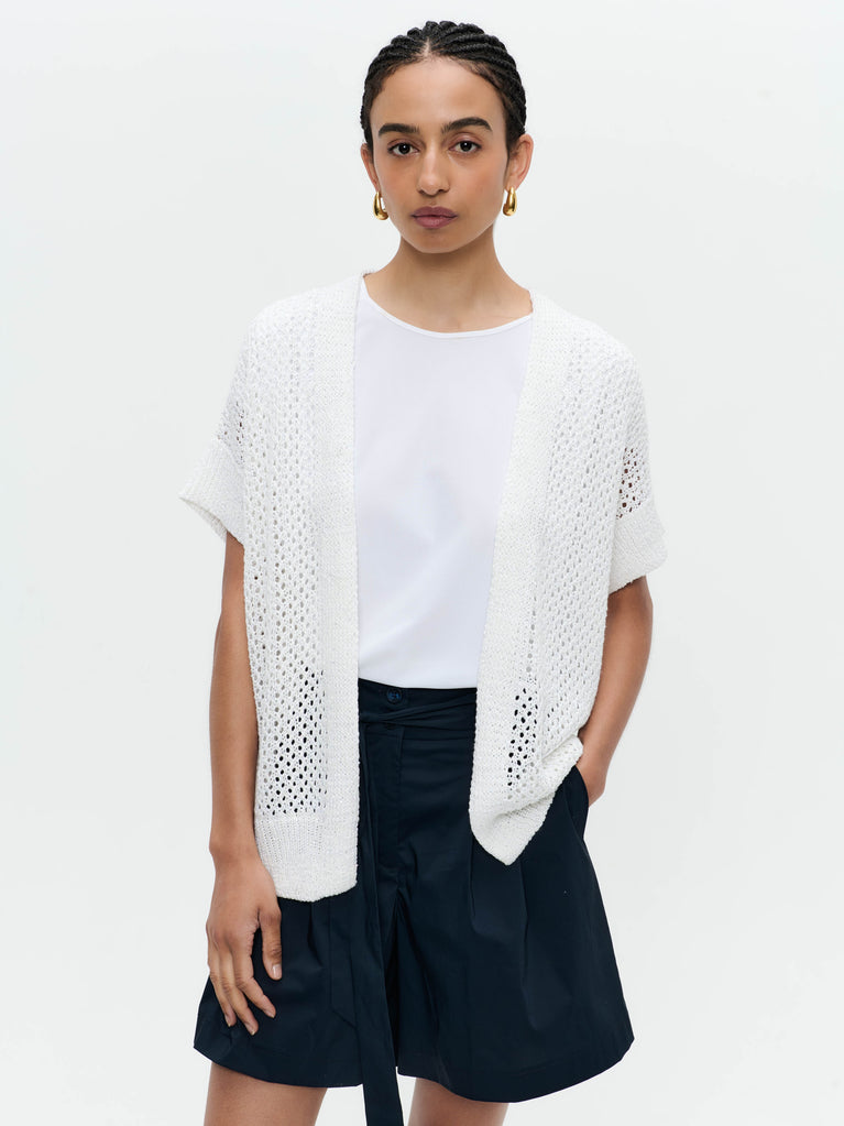 Jane Lushka Openwork Knit With Sequins Cardigan 9081 White