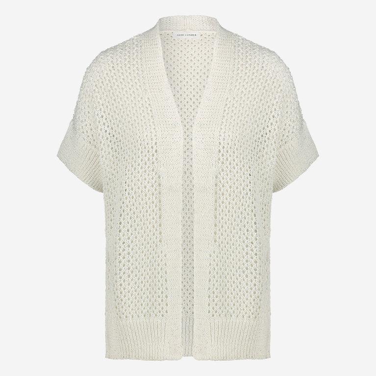 Jane Lushka Openwork Knit With Sequins Cardigan 9081 White