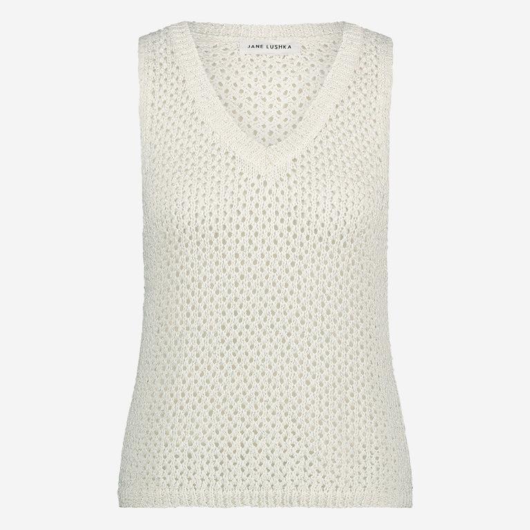 Jane Lushka Openwork Knit With Sequins Top 9084 White