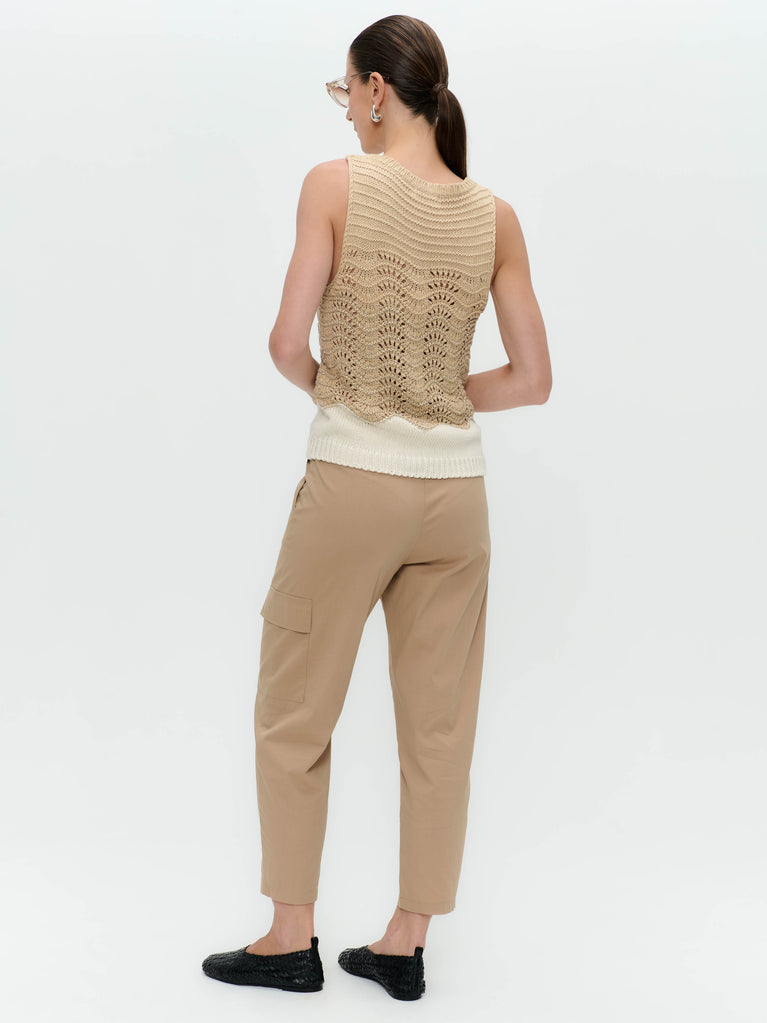 Jane Lushka Openwork Two-tone Knit Top 9061 Beige Gold