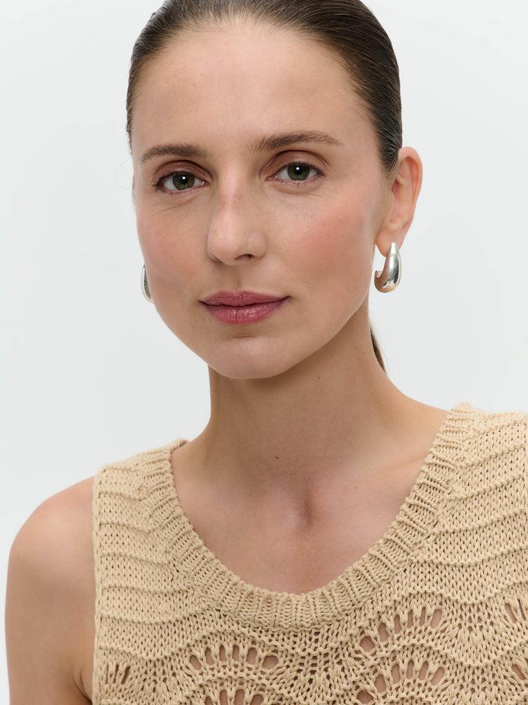 Jane Lushka Openwork Two-tone Knit Top 9061 Beige Gold