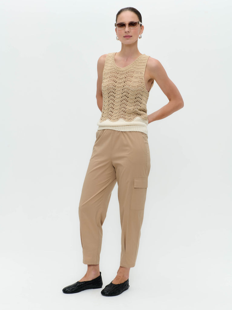 jane lushka Openwork two-tone knit top 9061 Beige Gold
