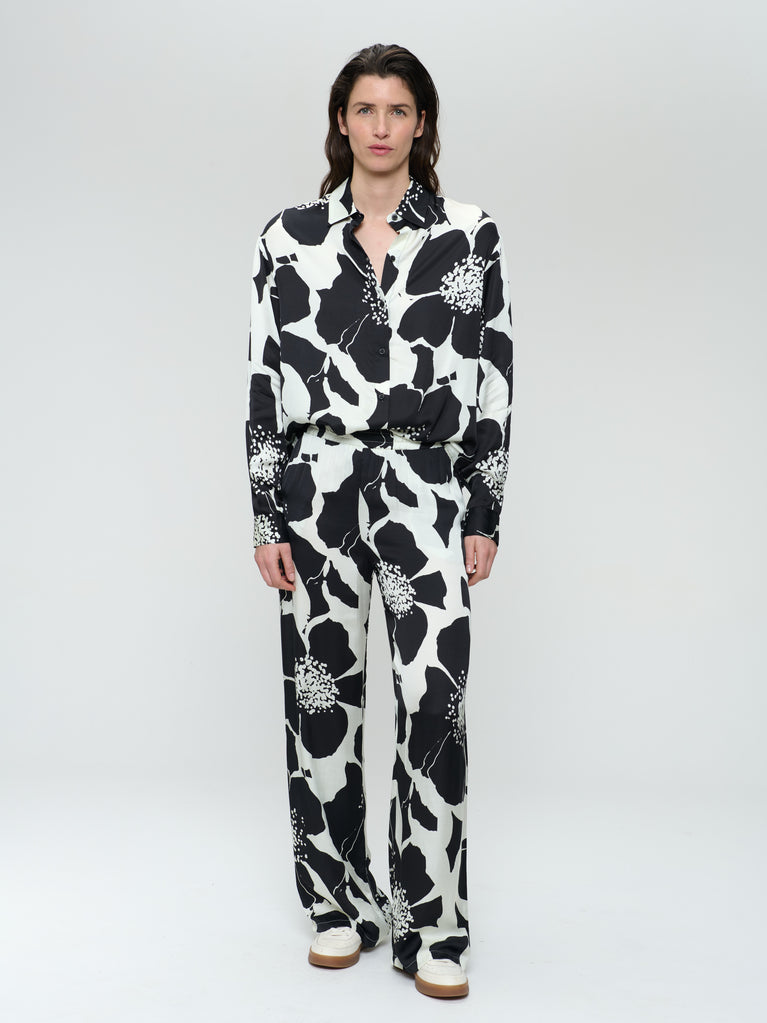 jane lushka Simone printed shiny viscose pants Black