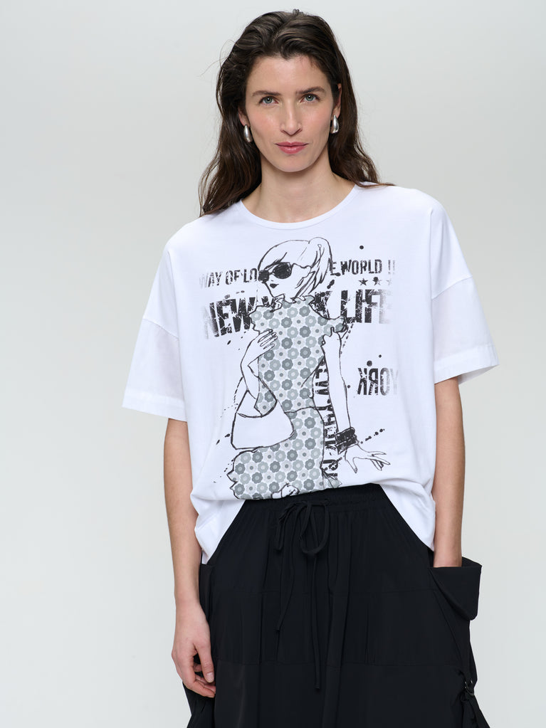 Jane Lushka T-shirt Oversize Print Mix Cotton White